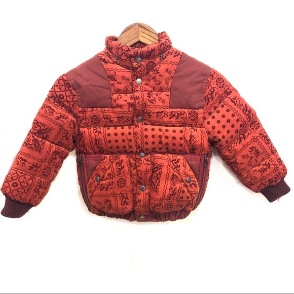 Zara Other - Zara Kids Boho Bandana Print Orange Puffer Jacket Down Coat